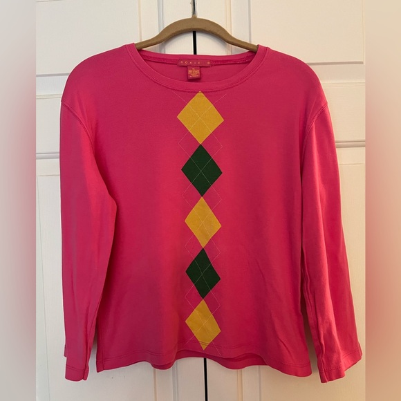 Roxie B Tops - Roxie B Pink Argyle Long Sleeve Cotton Top EUC Size XL